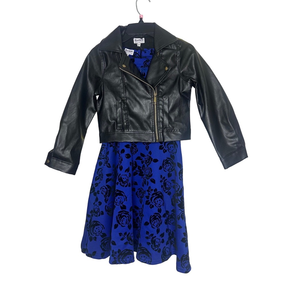 Blueberi Boulevard Girls Faux Leather Moto Jacket And Floral Dress Set Size 10‎